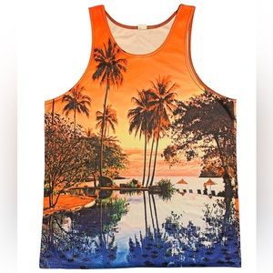 D&F Clothing Sunset Palm Tree Funny Tank Top - Size: Men’s Large